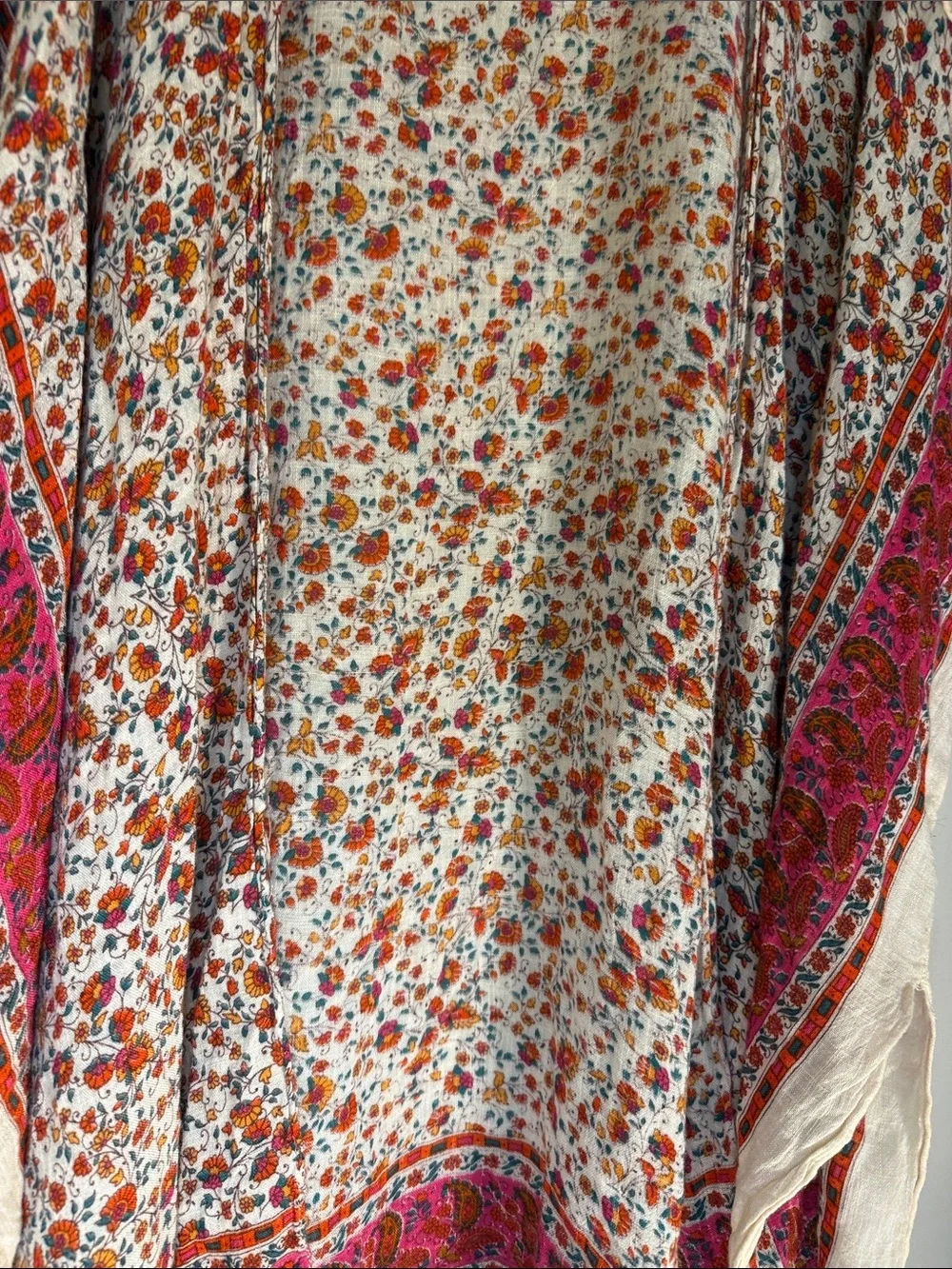 Boho Floral Kimono Wrap — Cream with Pink & Red Border